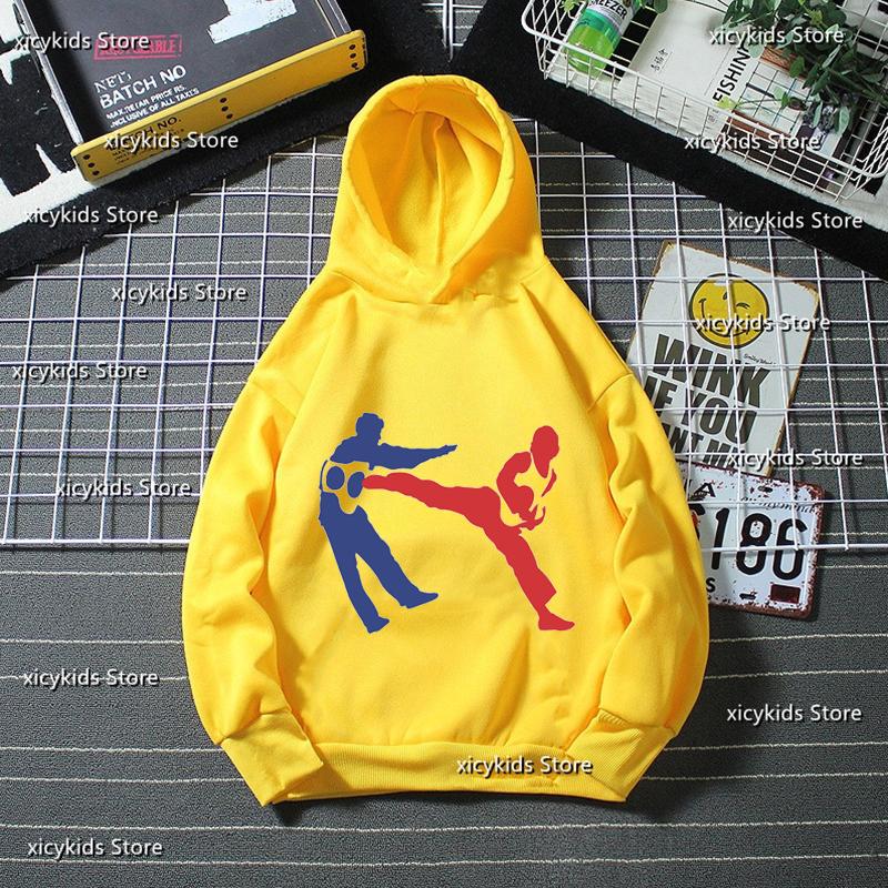 New Hot Sale Boys Hoodie Taekwondo Fighter Korean Martial Art Kick And Punch Graphic Print Kids Spring Autumn Winter Sweatshirt