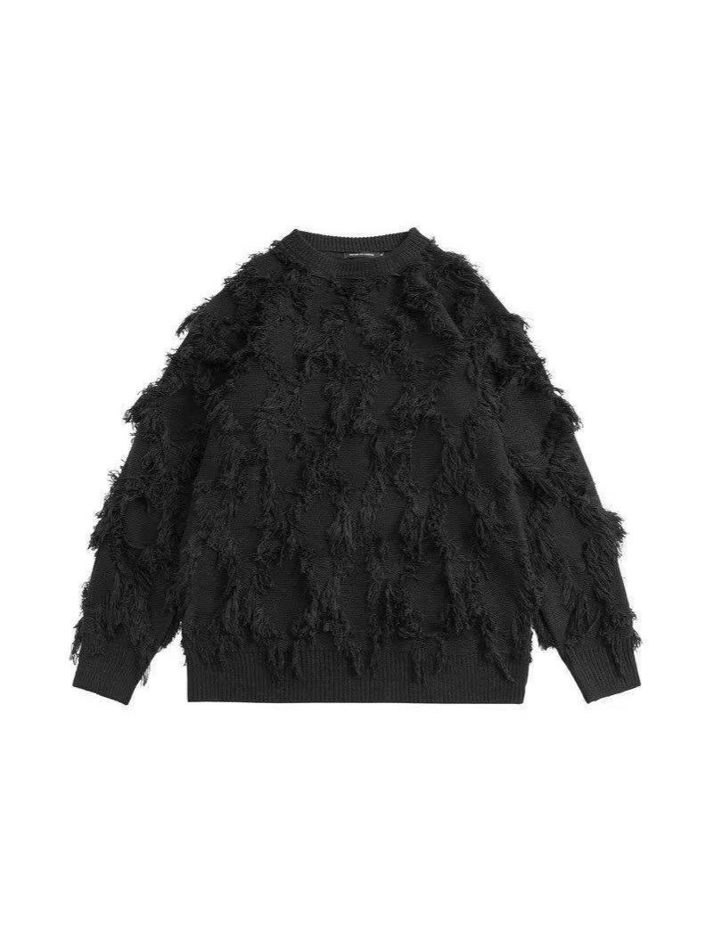 

Женский ретро свитер с кисточками - Уютная вязаная рубашка свободного кроя для осени и зимы L чёрный