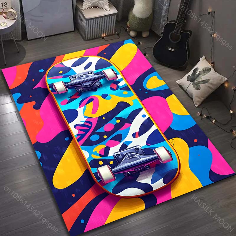 1PC Drawing Ideas Skateboard Print Carpet for Living Room Bedroom Sofa Doormat Decor Sofa Table Area Rug Non-slip Floor Mat