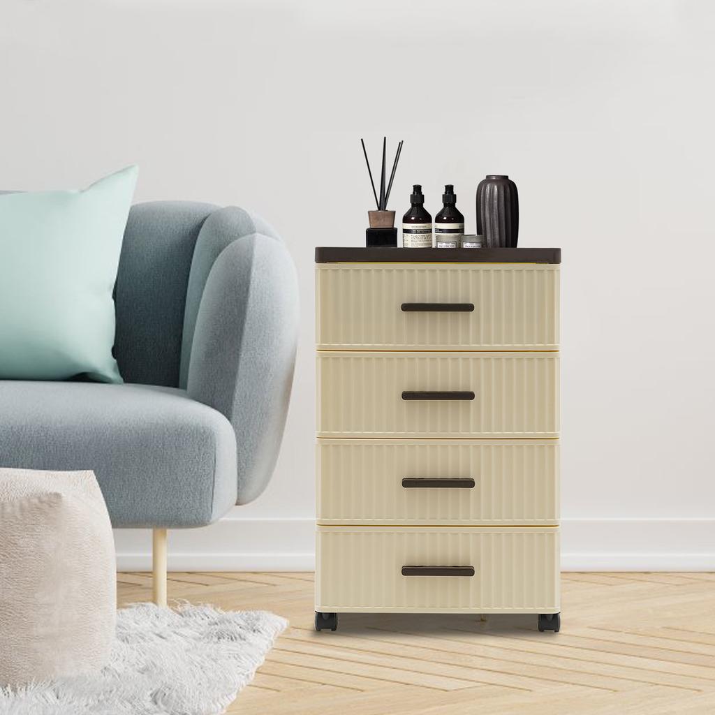 Dulap Organizator cu 4 Nivele pentru Noptieră cu Roți, Unitate cu Sertare Multiple pentru Dulap, Comodă pentru Dormitor, 35x26x57cm