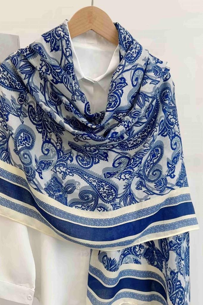 Viscose Scarf 180x85 "Orient Blue" - Oriental Paisley Pattern in Shades of Blue