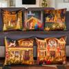 Decorative Merry Christmas Satin Cushion Cover 24 Inch X 24 Inch 5 Piece, Cusion Cover for Sofa 24"24 Set of 5, Golden Christmas Lights