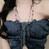 Retro Style Floral Bead Collarbone Chain Necklace With Aged Finish Alloy Jewelry Piece Perfect For Daily Wear