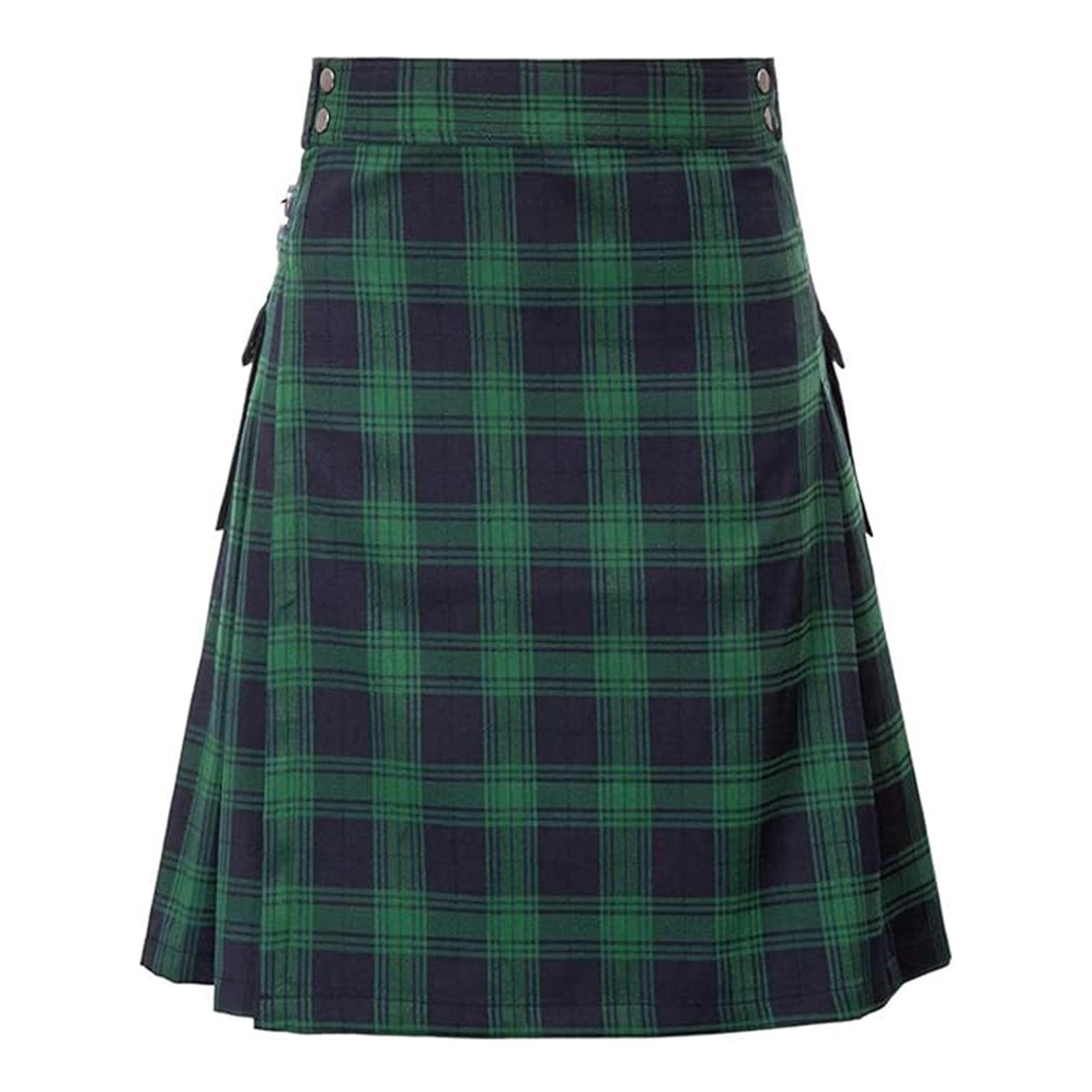 Herren Schottischer Tartan Faltenrock Traditioneller Stil Festival Kilt Verstellbarer Bund Strapazierfähiger Stoff Klassisches Design XL armee grüne