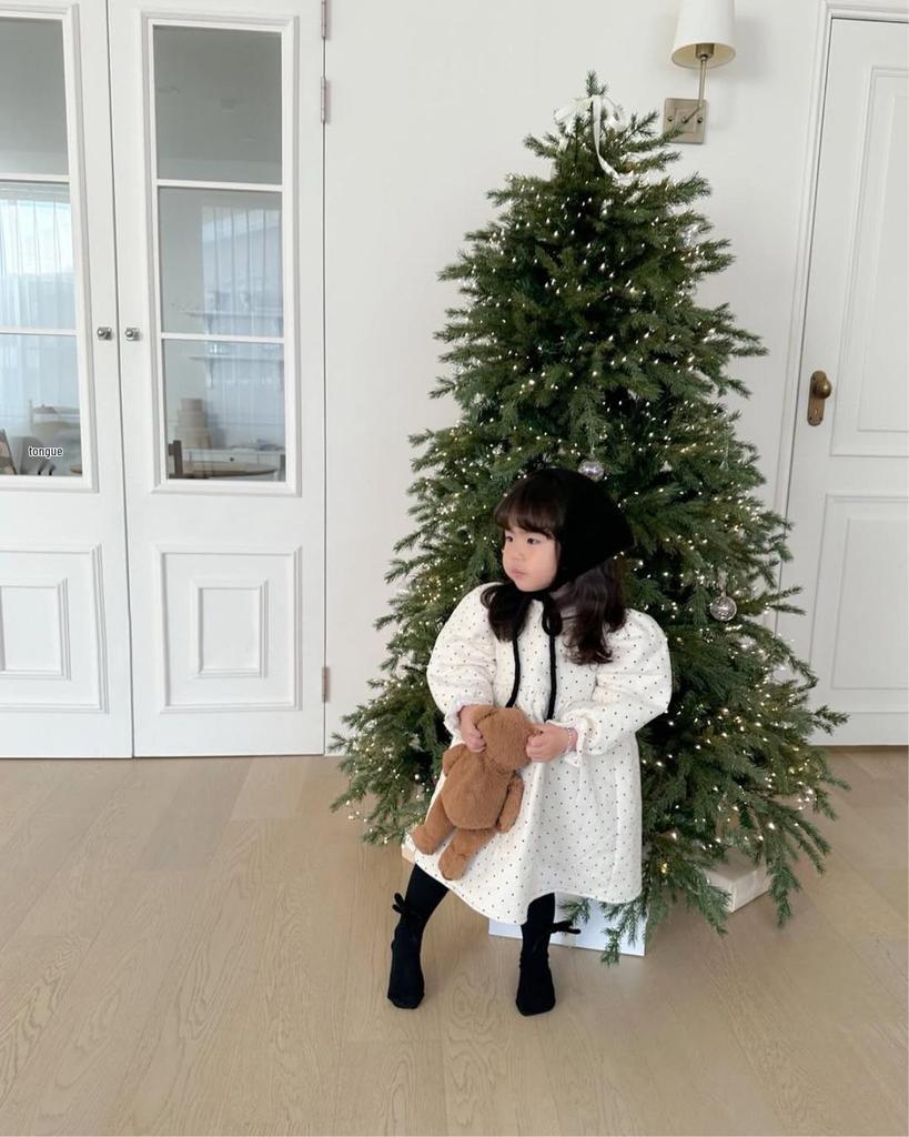 Girls' Winter Lace Collar Polka Dot Cotton Dress