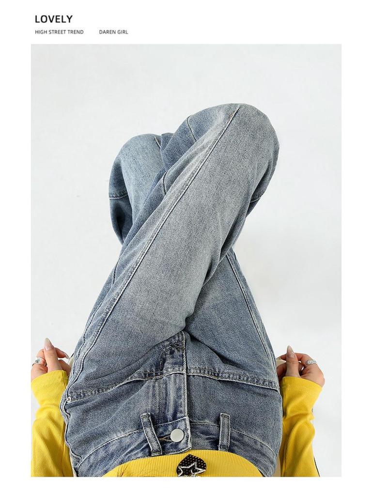 Retro Wide-Leg Jeans for Women - Spring Plus Size, Loose Fit, Floor-Length Pants
