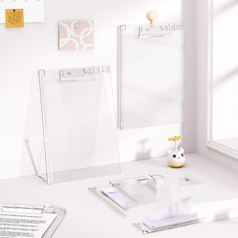 Stand-Up Acrylic Clipboard: A4 Exam Paper Pad, Student Desk Writing Board with File Holder