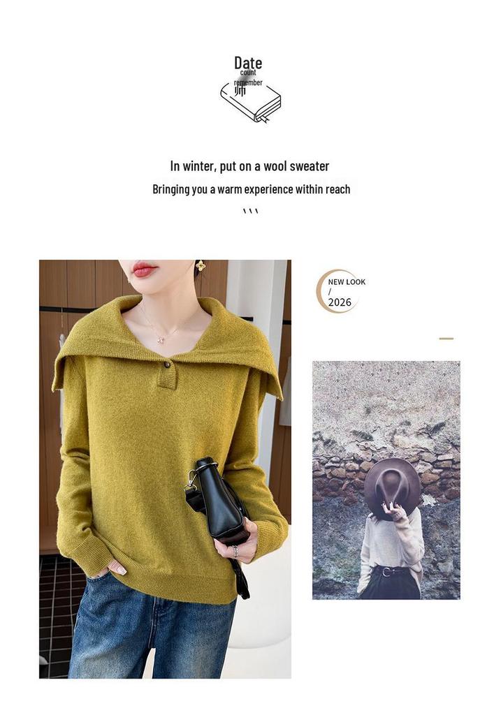 2026 Autumn/Winter Pure Wool Sailor Collar Loose Knit Sweater