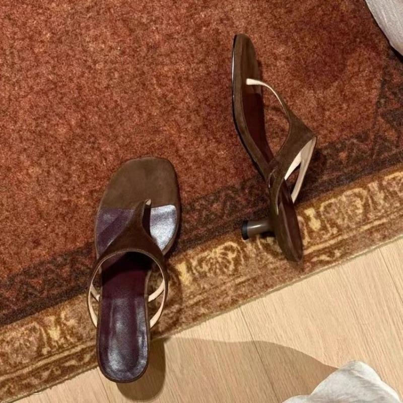 Fashion Fashion Clip-Toe Flip-Flops Summer New Square Toe Open Toe Suede Non-Slip Wear-Resistant Slide Slippers