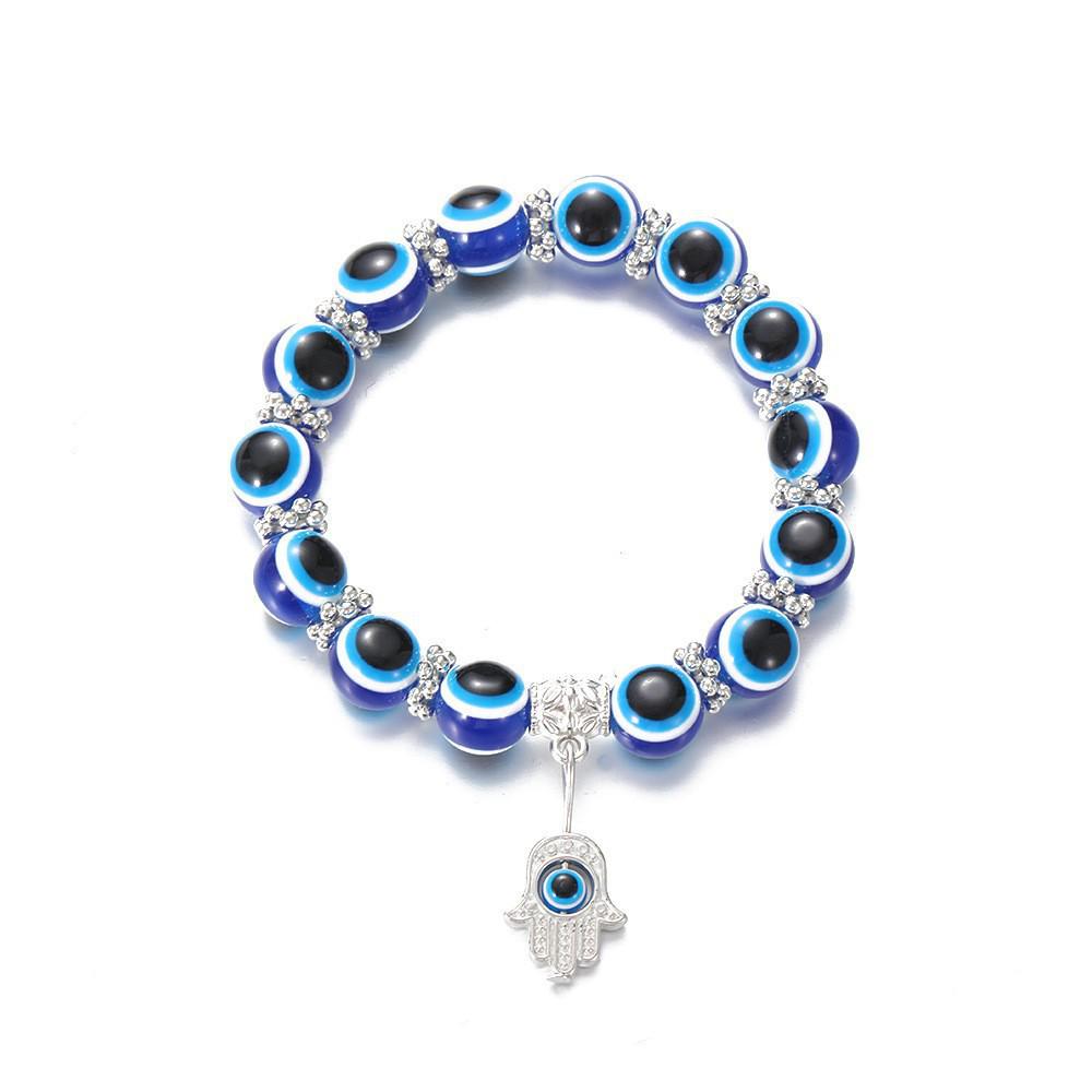 Retro Cross & Water Drop Beaded Bracelet with Devil s Eye for Women