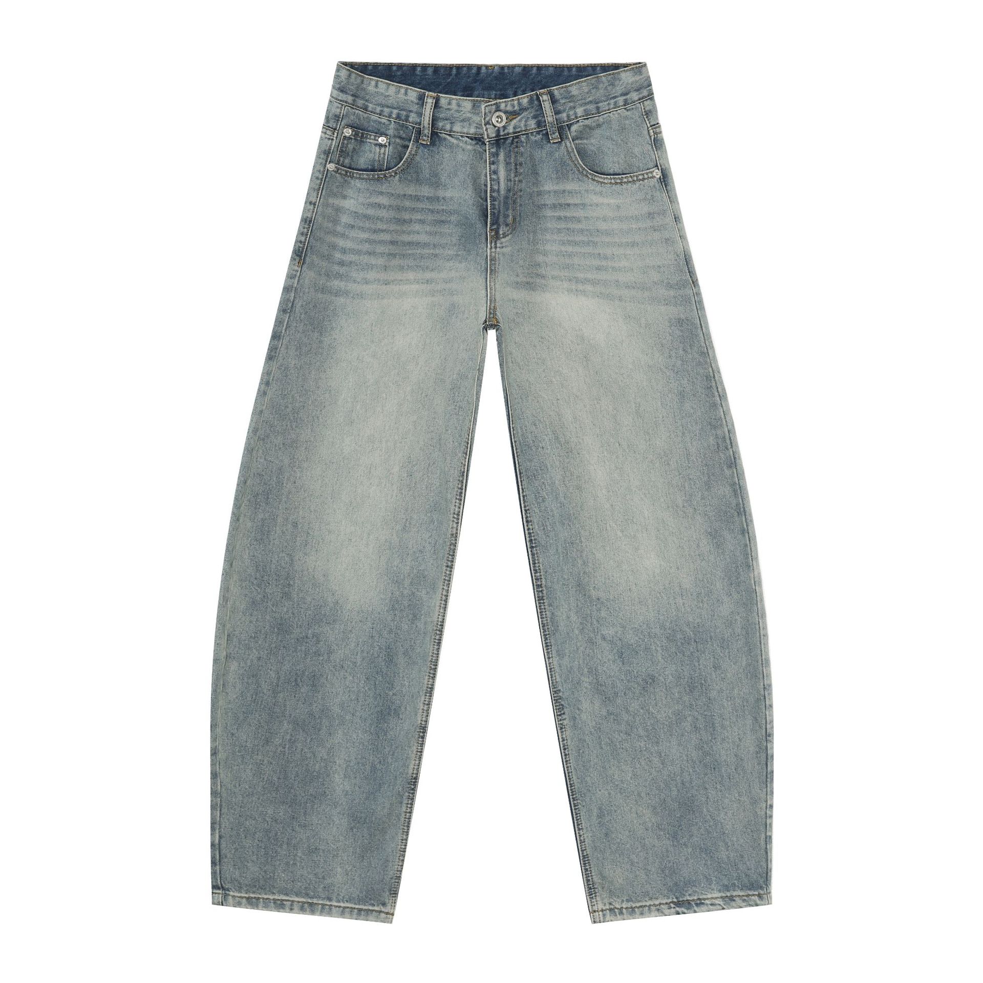 

Ретро-галерея-образные вымытые изогнутые джинсы-ножи для мужчин, свободные прямые широкие брюки, прямые свободные джинсы для мужчин, модные и удобные брюки XL синий