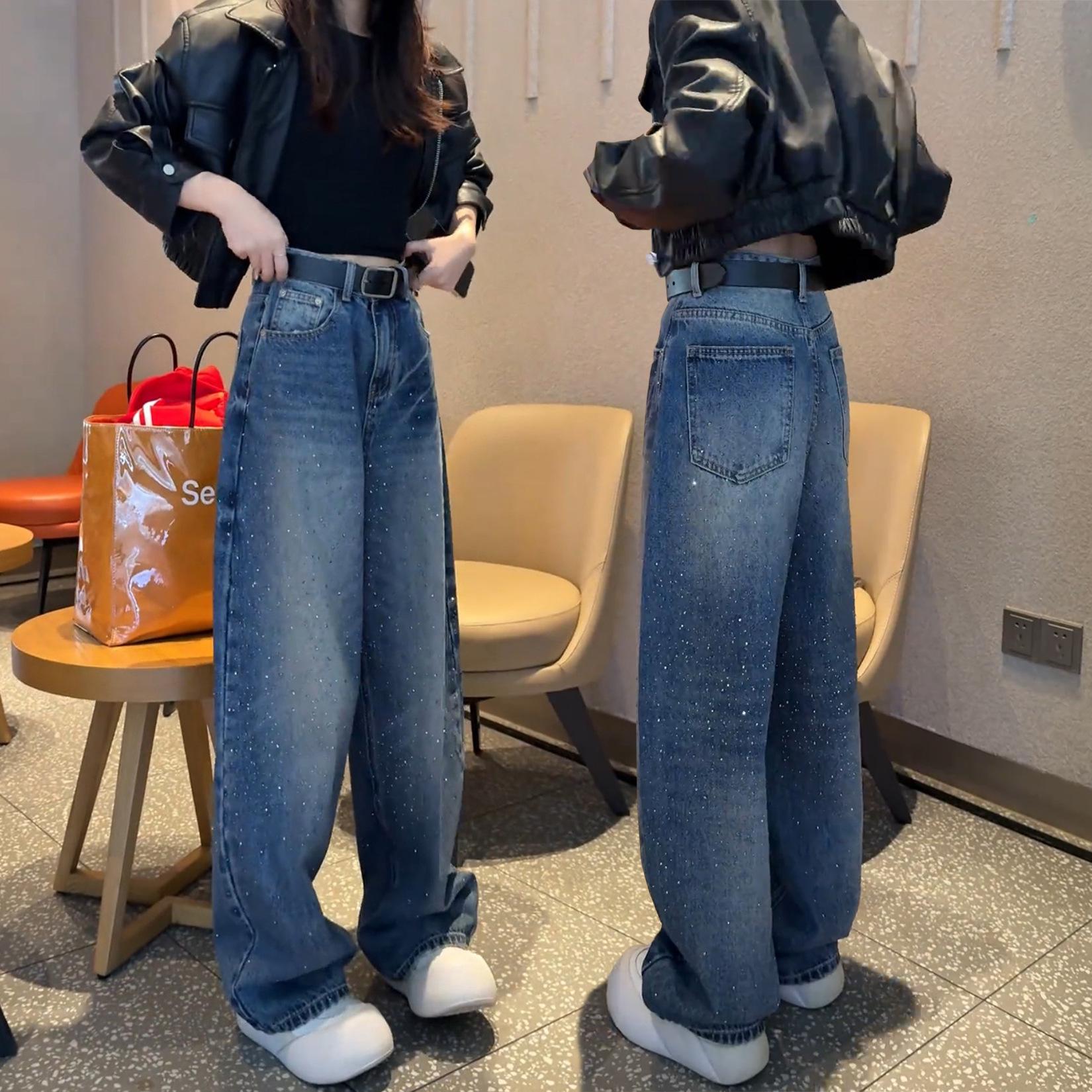 Spring 2026 Black Starry Denim Wide-Leg Pants for Women - Plus Size Available XL