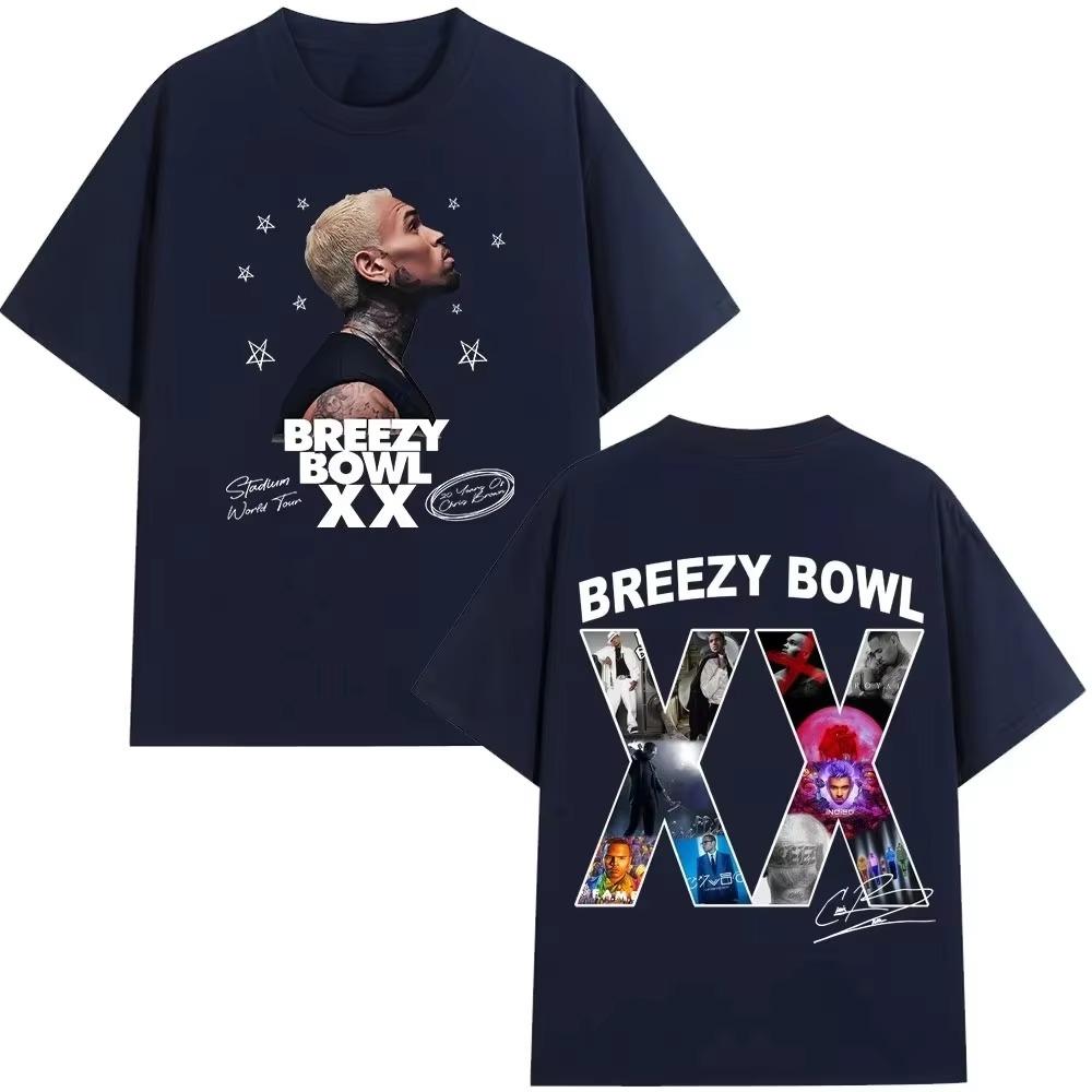 Chris Brown Breezy Bowl XX 2025 Tour Concert Merch T-shirt Men's Women Fashion Hip Hop T Shirt  Casual Oversized T-shirts