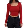 Women's Fashion Loose-Fit Round Neck Solid Color Long-Sleeve Top