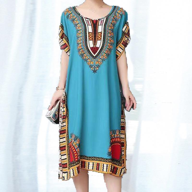 Thai Dress Medium and Long Loose Casual Large Size Meat-covered Seaside Beach Cotton Silk Dress
