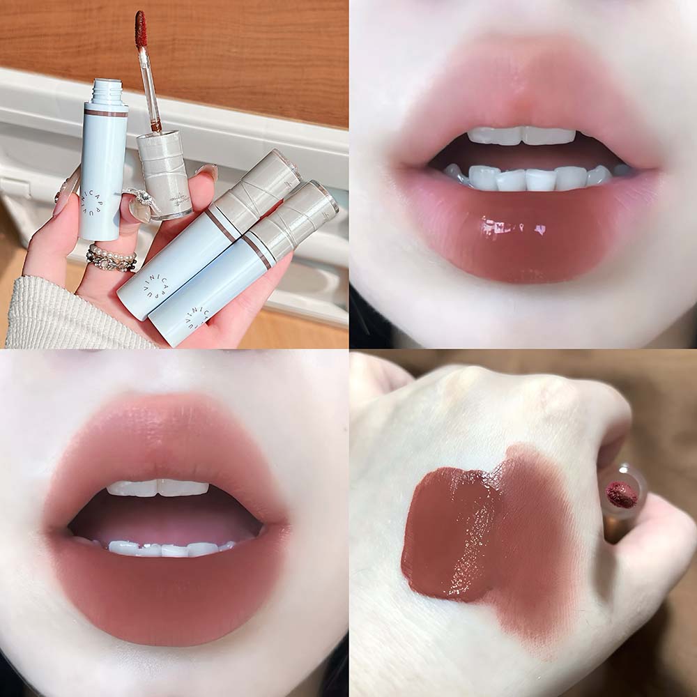 Reddish Brown Matte Lip Gloss Moisturizer Hydrating Mirror Glossy Lip Glaze Watery Lipstick Liquid Non-Stick Cup Lip Tint Makeup