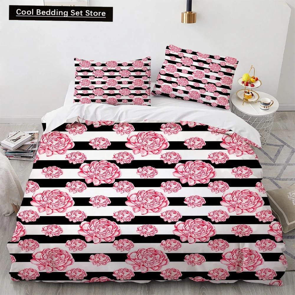 Sunflower King Queen Duvet Cover Striped Floral Bedding Set for Kids Teens Adults Colorful Flowers 23pcs Polyester Quilt Cover