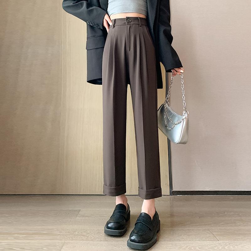 

suit wide-leg pants women s pants spring and autumn new high-waisted drape nine-point straight casual and thin black trousers XL светло-коричневого