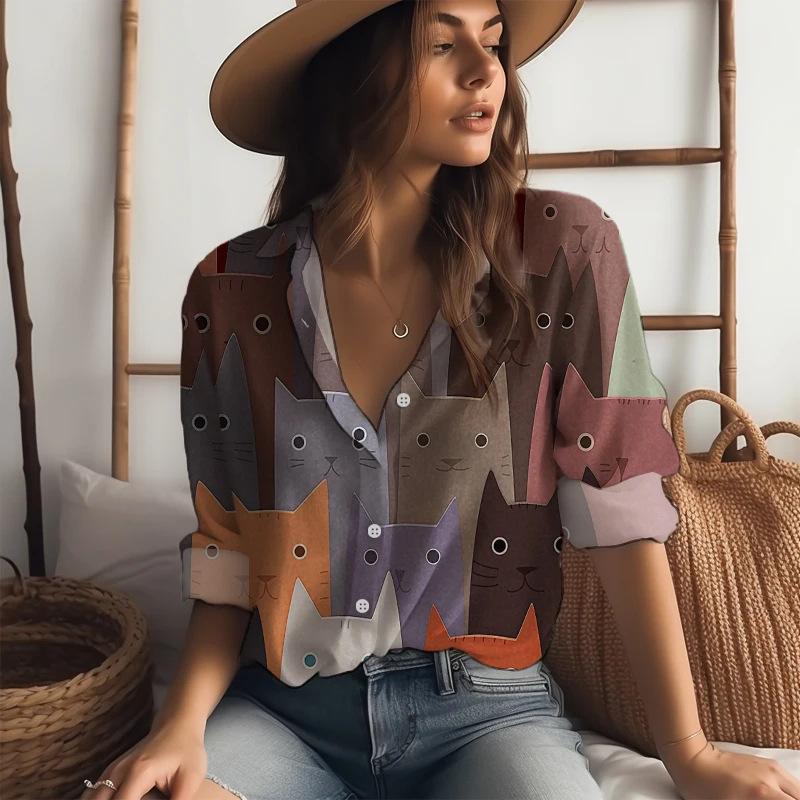 1116 New Women's Shirt Many Cats 1D Digital Printing Anime Cute Style Fashion Trend Japan and Korea Casual