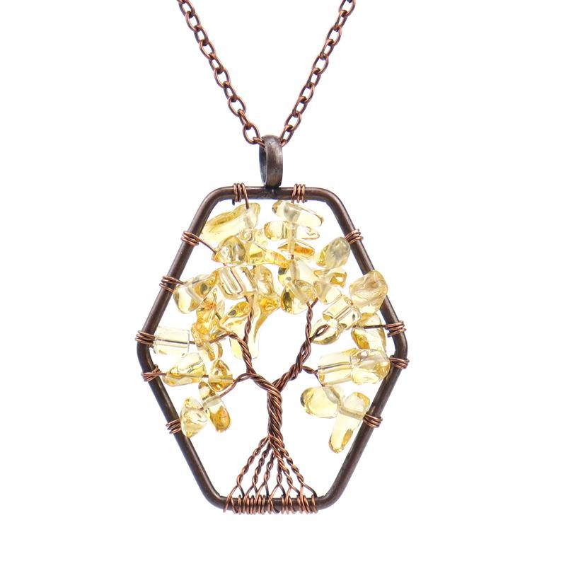 Hand-Wound Retro Natural Gravel Crystal Hexagonal Loose Root Tree Of Life Necklace Women S Necklace N17 цитриновый
