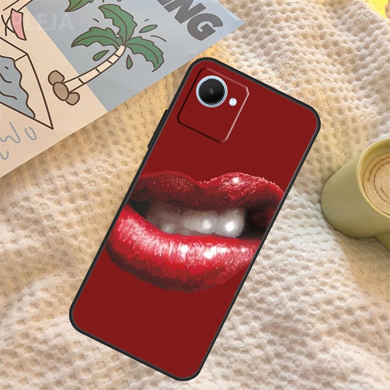 

Kiss Me Lips Lipstick Case For Realme C67 C63 C55 C51 C75 C61 C53 C35 C65 C71 11 12 13 14 15 Pro Plus GT6 GT7 Pro Realme C21Y C25Y