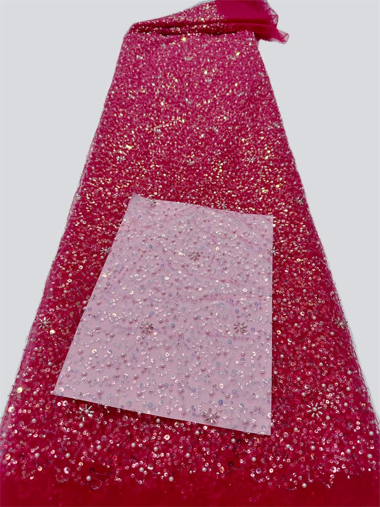 Luxury Pink Nigerian Lace Sequins Fabric 2025 High Quality Lace African Beads Lace Fabrics French For Wedding Party Dress Sewing