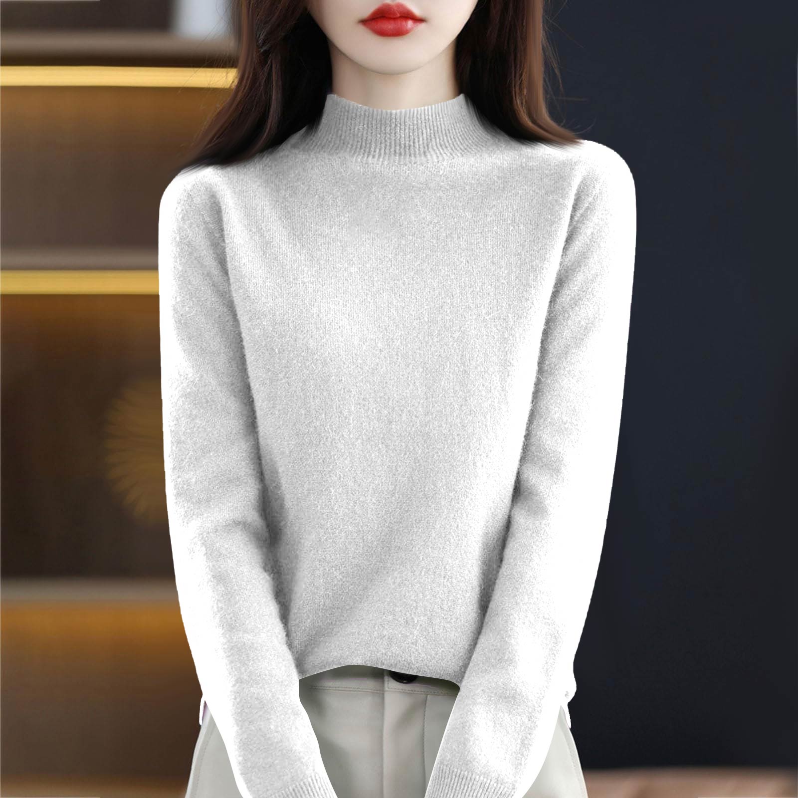 

Women’s Long Sleeve Knit Pullover Sweater with Ribbed Mock Neck and Classic Fit Soft Lightweight Material for Daily Wear M білий