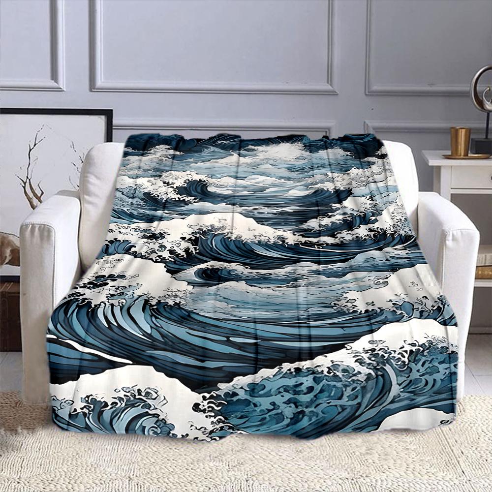 Blue Ocean Waves Art Blanket Design Patterned flannel blanket perfect for the bedroom living room, sofa, or a little nap
