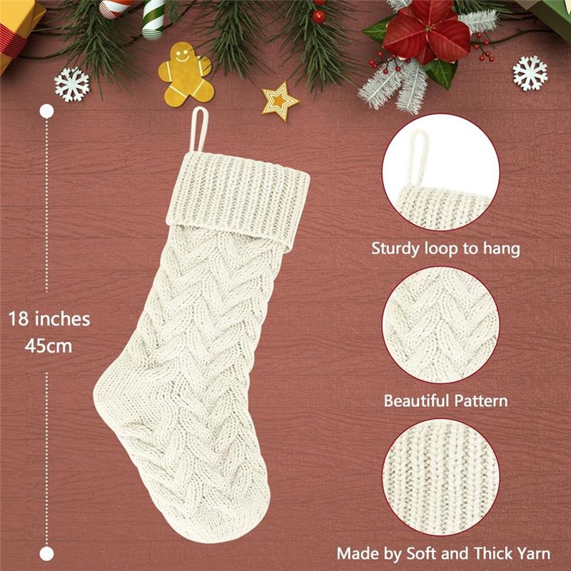 ABKS-Christmas Sublimation, 46Cm Large Christmas Stockings Decoration Knitted Gift Bag