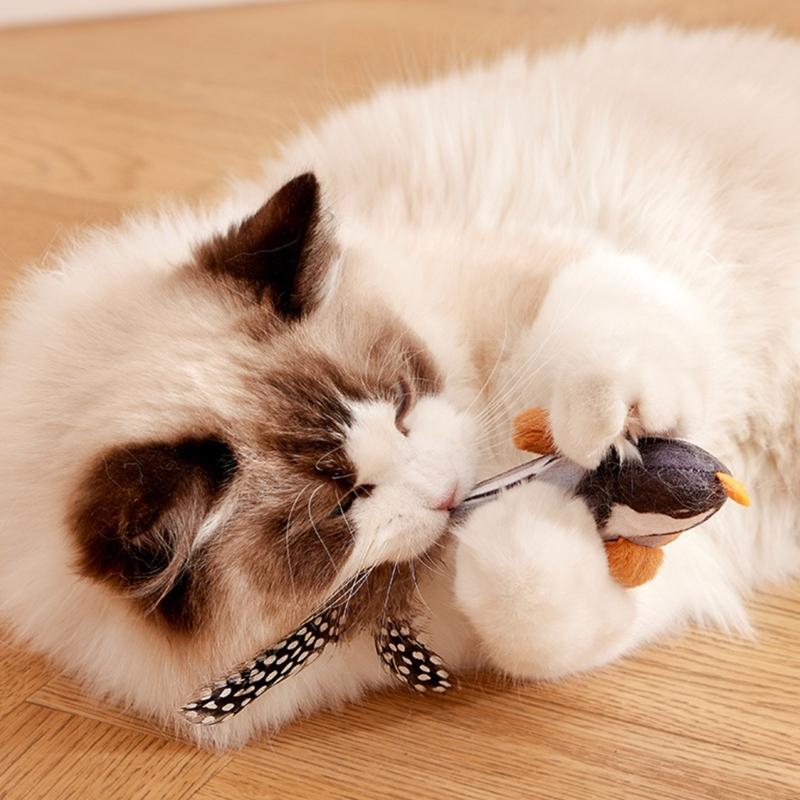 Kitten Chew Toy Sound Toy Teething Soft Bird Toy Chirping Bird with Sound Attractive Bird Shape Teething Toy
