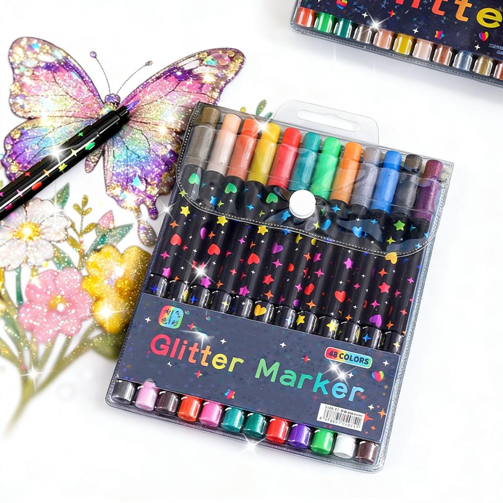 96/72/48/24 Colors Dual-Tip Glitter Marker Set -Fine-Point Watercolor Pens with Vibrant Colors, Greeting Cards, Mugs, Wooden DIY