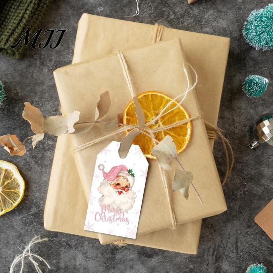 Small Paper Labels 50 Pcs Christmas Gift Tags, Merry Thick with Tree Ornaments Jute Rope for Holiday Wrapping, DIY Crafts, New Year Party Favors