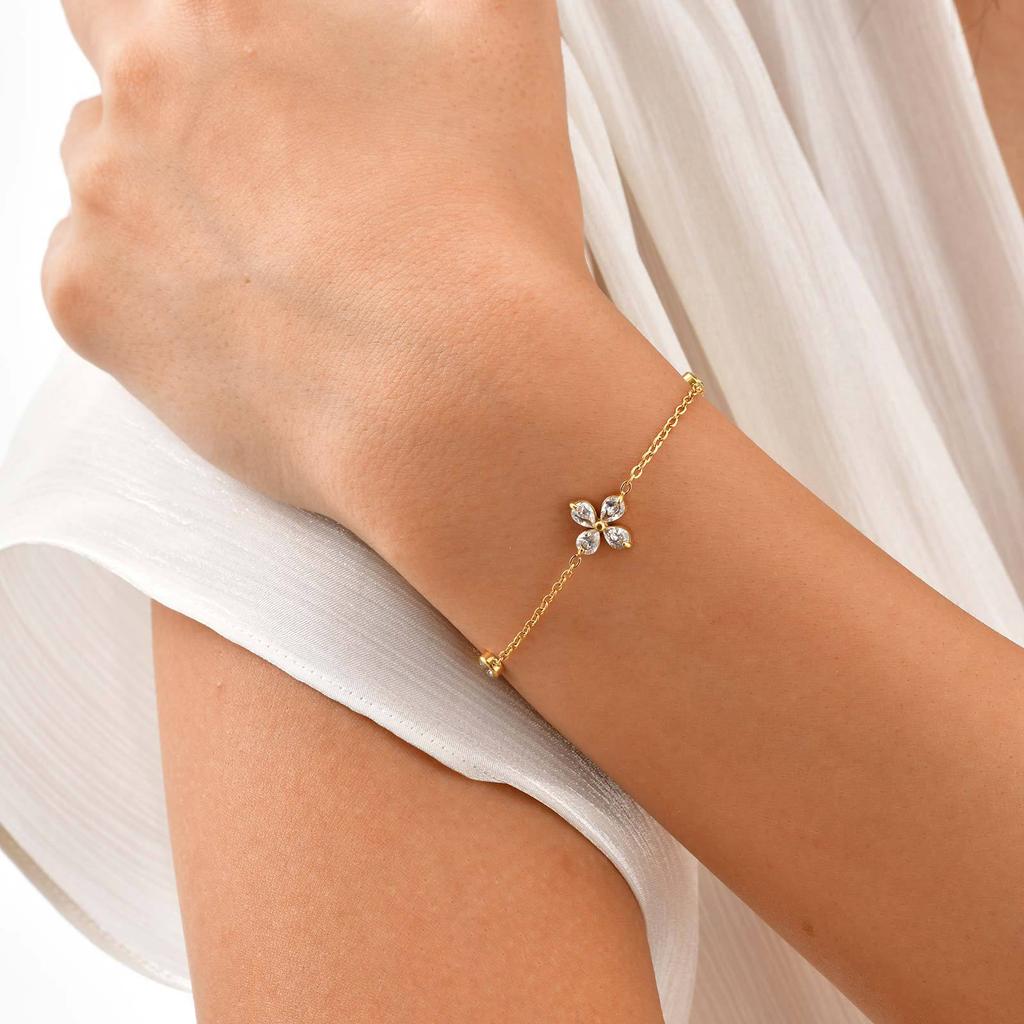 Wind Stainless Steel Shiny Zircon Flower Bracelet 18K Gold, Fashionable Light Luxury High-End Jewelry Br-2653