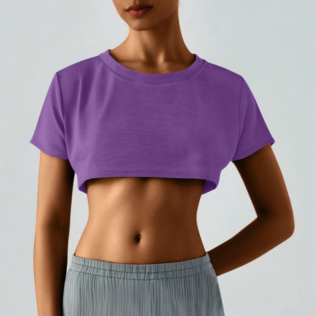 Damen Zweier Yuan Farbe Brust Kurz T-Shirt Niedlich Tag Sexy Crop Kurzarm T-Shirt