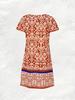 Summer Women V Neck Short Sleeve Dress Red White Tribal Print Blue Stripe Casual Loose Fit A Line Dress Beach Vacation Outfit