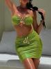3 PCS with Sarong Skirt Bandeau Bikini Women Swimwear Female Swimsuit Three-pieces Bikini Set Bather Bathing Suit Swim Beachwear