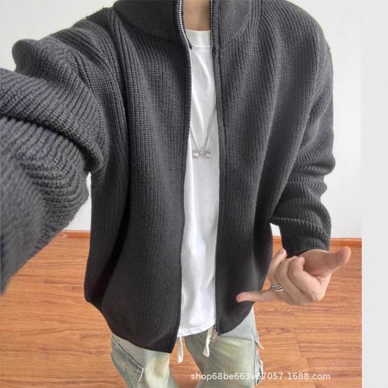 New Zipper Sweater Men's Spring Autumn Half Turtleneck Knitted Cardigan Jacket