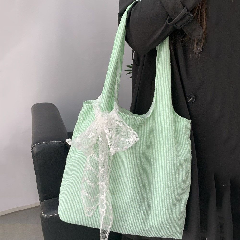Canvas Striped Shoulder Bag Literary Style Large Capacity Underarm Bag Canvas Hobo Bag  Shopping