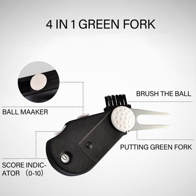 5 In 1 Golf Green Fork Divot Repair Tool with Brush Groove Cleaner Score Counter Golf Balls Fork Golf Accessories