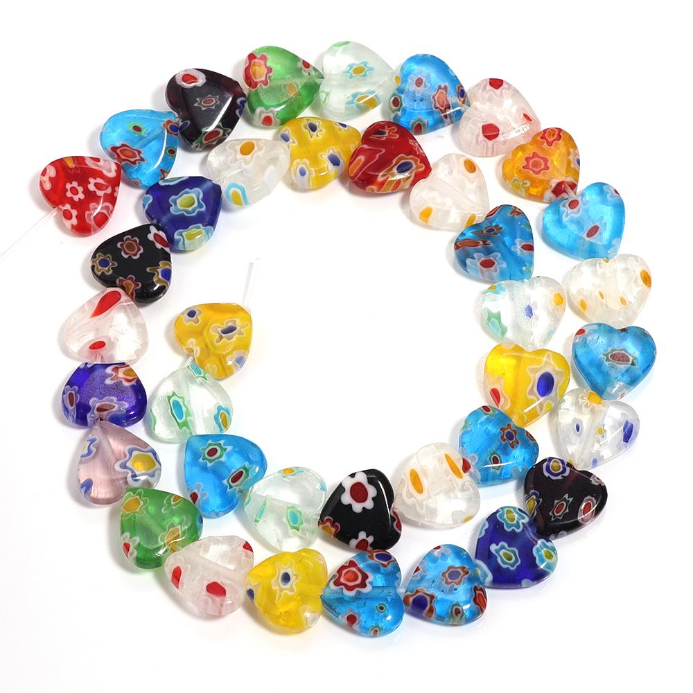 

1 Strand Colorful Peach Heart Lampwork Beads Millefiori Glass Beads for DIY Jewelry Making Necklace Bracelet Loose Spacer Beads 6mm