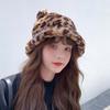 Thick Girls Bear Ears Leopard Autumn Winter Korean Fisherman Hat Basin Hat Plush Bucket Hats
