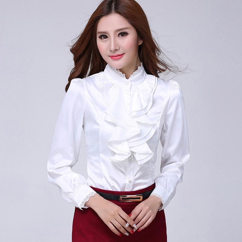 Blouse shirt Women Fashion Blouses Pink Casual Shirts Elegant Ruffled Collar White Office Female Clothing Spring Topsjavascript: void(0)