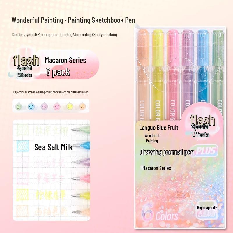 Blue Fruit Glitter Pen & Cartoon Artist Retro Paintbrush - DIY Color Journal for Students
