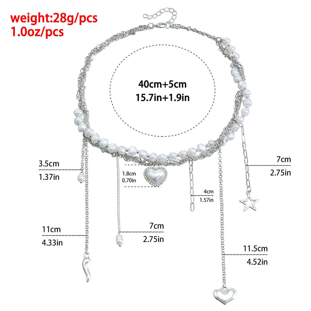 Multilayer Heart Shaped Pendant Pearls Necklace Romance Fashion Jewelry Accessory for Trendy Women Ladies Daily Use