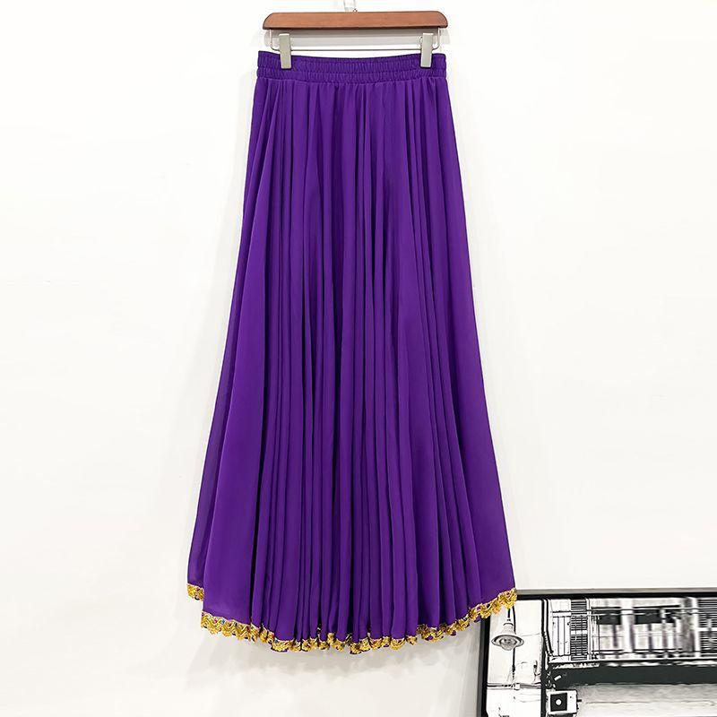 Women's 720 Degree Solid Color Dance Skirt Spanish Flamenco Big Swing High Waist Long Skirt Mexican Dance Performance Costume