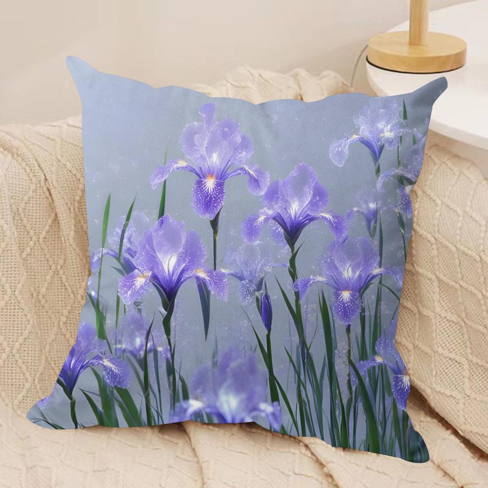 Flowers Iris Cushion Cover Soft Plush Fabric Double-Sided Printed Sofa Cushion Cover For All Seasons Home Decor Gift