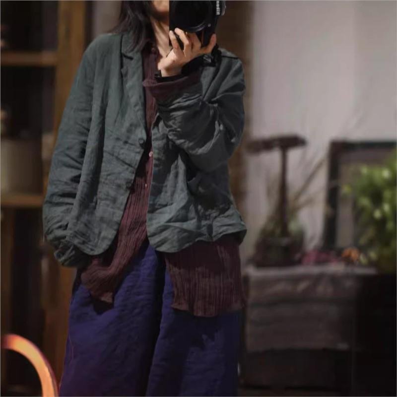 Johnature Frau Frühling Casual Langen Ärmeln Einfarbig Vintage Einreiher Retro Persönlichkeit Mäntel