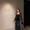 Elegant Plus Size French Style Black Mesh Fishtail Dress with Inner Long Skirt