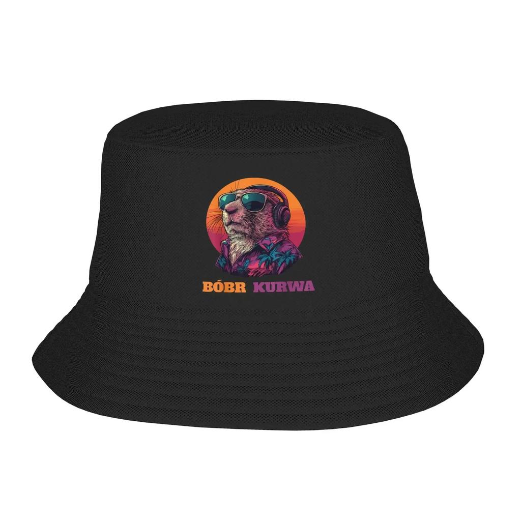 Retro DesignBobr Kurwa Bober Beaver Bobr Bucket Hat For Unisex FisherUnisex Hats Korean Vacation Caps Portable Hawaii Pattern