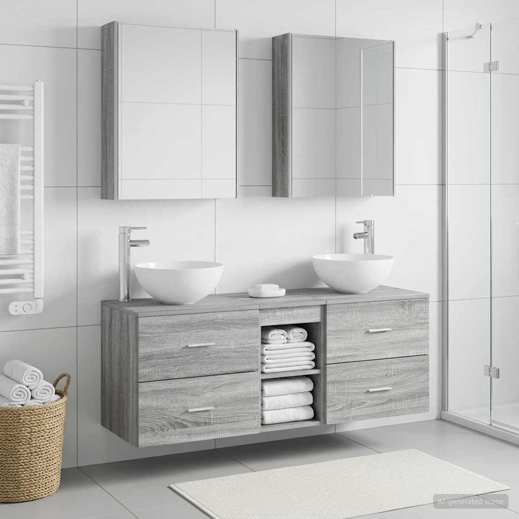 5 Piece Bathroom Furniture Set Gray Sonoma Engineered Wood and Glass